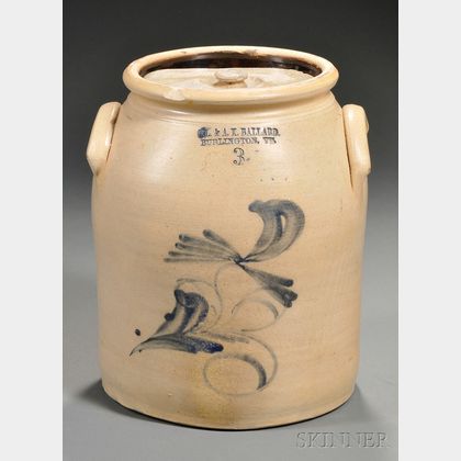 Cobalt-decorated Stoneware Crock with Cover