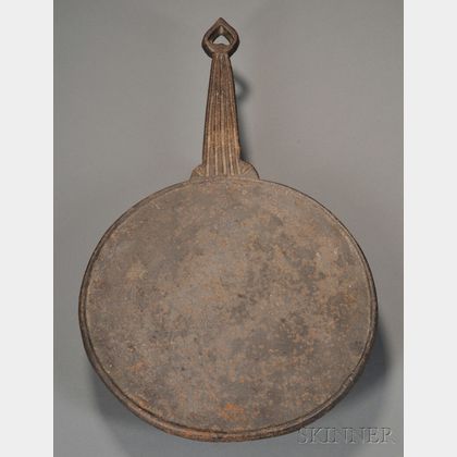 Early Cast Iron Griddle with Heart Motif on Handle