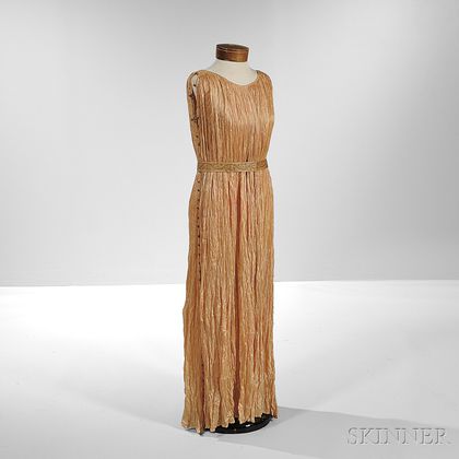 Mariano Fortuny Silk Pleated "Delphos" Gown with Murano Glass Beadwork