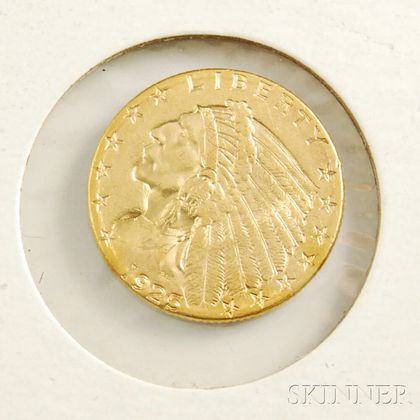 1925 Two and a Half Dollar Indian Head Gold Coin. Estimate $200-300