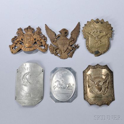 Six Metal Military Cap Plates