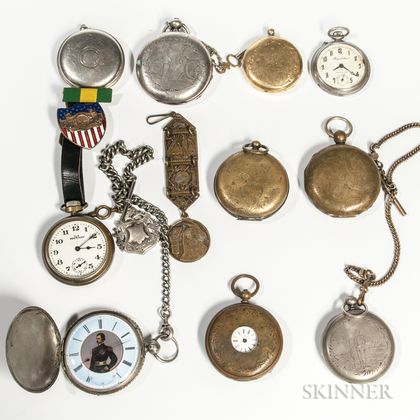 Eight Pocket Watches and Two Cased Cups