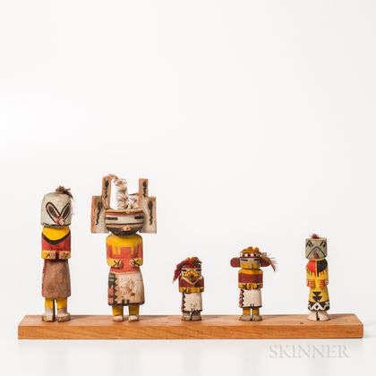 Five Hopi Polychrome Carved Wood Katsina Dolls