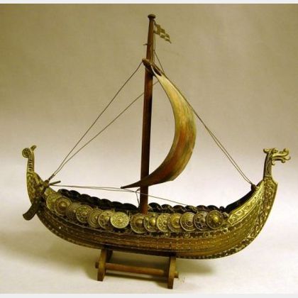 Patinated Metal Viking Boat Model