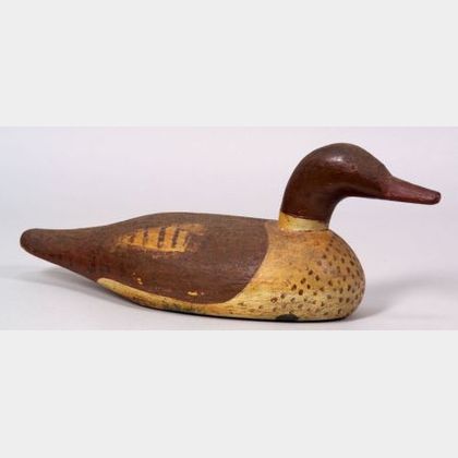 Carved and Painted Wooden Merganser Duck Decoy