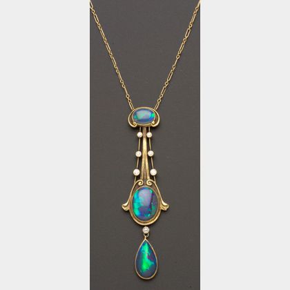 Sold at auction Art Nouveau Black Opal and Diamond Pendant, The ...