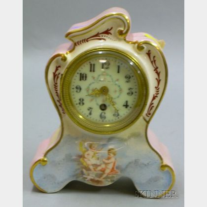 French Pink Porcelain Boudoir Clock