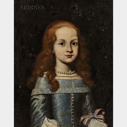 Northern European School, 17th Century Style Portrait of a Red-haired Girl in Blue