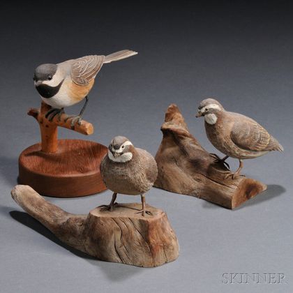 Three Carved and Painted Ornamental Bird Figures