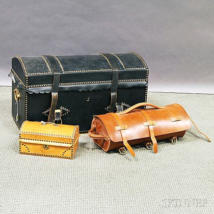 Leather Dome-top Trunk, Box, and Valise