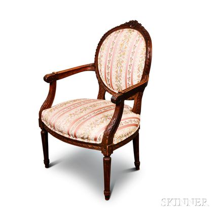 Louis XVI Carved Fruitwood Fauteuil