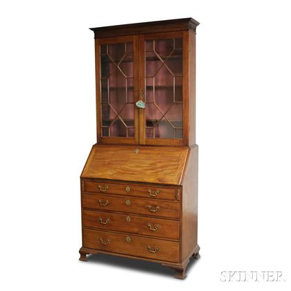 George III Glazed Mahogany Desk/Bookcase