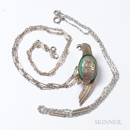 Two Silver Chains and a Parrot Brooch. Estimate $175-225