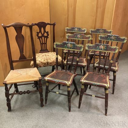Set of Six Paint-decorated Side Chairs