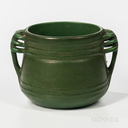 Green Handled Art Pottery Jardiniere