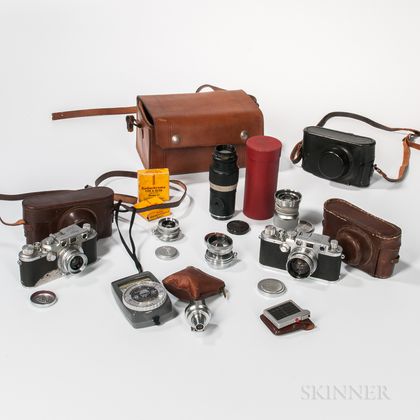 Leica IIIc and a IIIf Cameras, Lenses, and Accessories