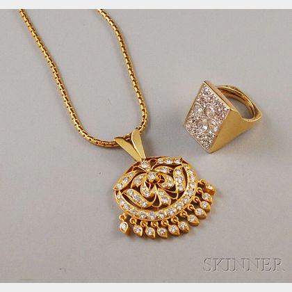 Two Gold and Diamond Jewelry Items
