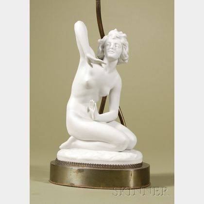 White Bisque Nude Study Figural Lamp Base