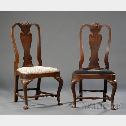 Pair of Queen Anne Carved Walnut Side Chairs