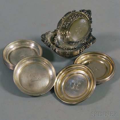 Three Sets of Silver Nut Dishes and Butter Pats