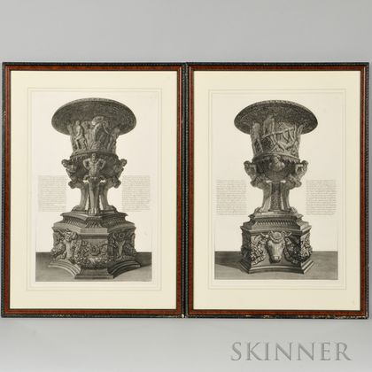 Giovanni Battista Piranesi (Italian, 1720-1778) Two Engravings of Antique Vases: Veduta di Prospetto di un Vaso antico di Marmo con suo