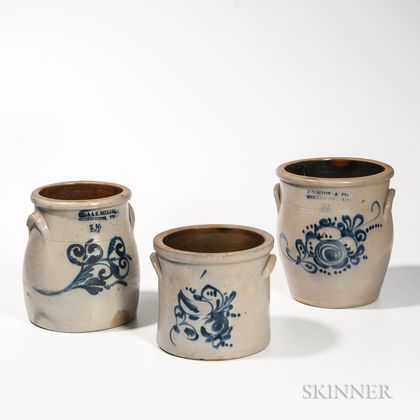 Three Cobalt-decorated Stoneware Jars/Crocks