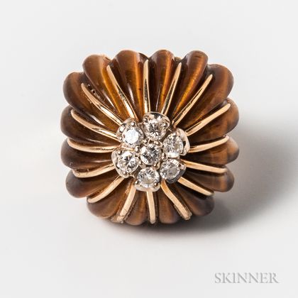 14kt Gold, Tiger's-eye, and Diamond Cocktail Ring