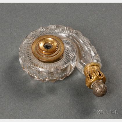 French Colorless Cut Glass and Gilt Metal Scent Vial and Spyglass
