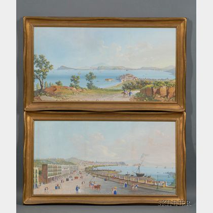 Italian School, 19th/20th Century Lot of Two Views of the Bay of Naples.
