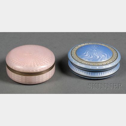 Two Small Continental Silver and Basse Taille Enamel Pillboxes