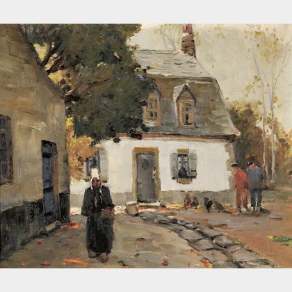 Anthony Thieme (American, 1888-1954) Dutch Village Scene in Autumn