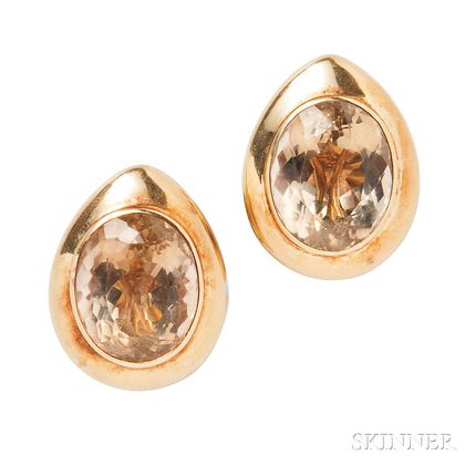 18kt Gold and Smoky Quartz Earclips