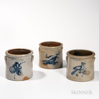 Three Cobalt-decorated Stoneware Crocks