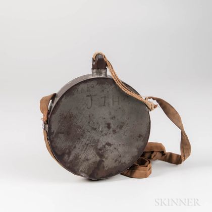 Confederate Tin Canteen and Strap Identified to Aaron Baxter, 48th and 49th North Carolina Volunteer Infantry