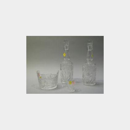 Four-Piece Daisy and Butterfly Colorless Cut Glass Liquor Set