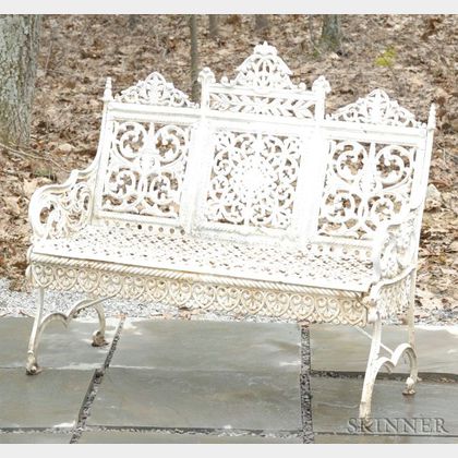 White-painted Cast Iron Garden Seat. 