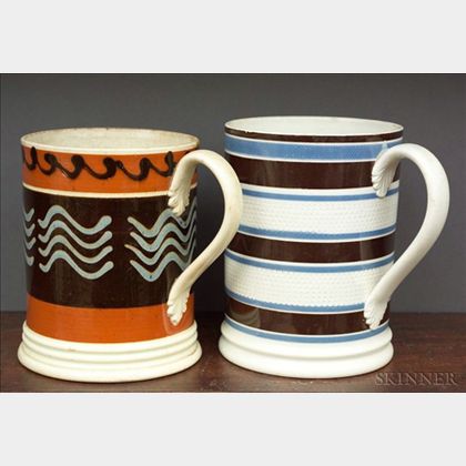 Two Mochaware Quart Mugs
