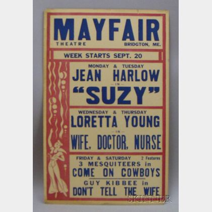 Jean Harlow/Mayfair Theatre Window Card Poster