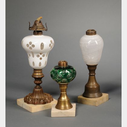 Three Victorian Art Glass Fluid Table Lamps
