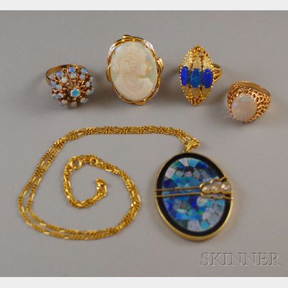 Five Gold and Opal Jewelry Items
