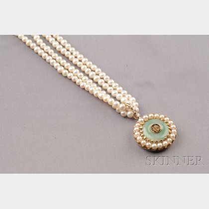 14kt Gold, Cultured Pearl, and Jadeite Necklace