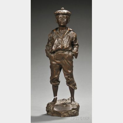 V. Szczbelewski (Polish, 1888-) Standing Bronze Figure of a Boy, Mousse Siffleur