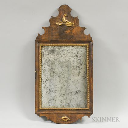 Small Continental Parcel-gilt Walnut Veneer Mirror