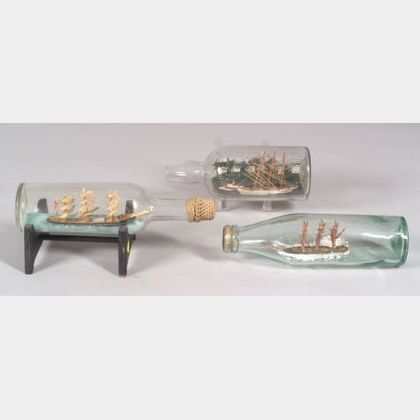 Group of Three Ships in Bottles