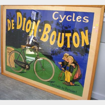Framed Vintage French Chromolithograph Cycles De Dion-Bouton Advertising Poster
