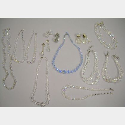 Eight Crystal and Aurora Borealis Necklaces and Four Pairs of Earrings. 