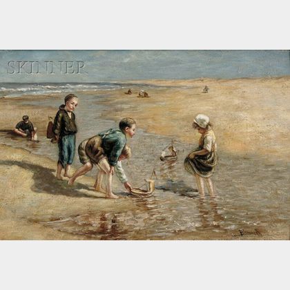 Attributed to Bernardus Johannes Blommers (Dutch, 1845-1914) Children Playing on the Beach.