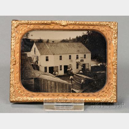Sixth-plate Ambrotype of the Charles Thorndike Box Manufactory at North Weare, New Hampshire