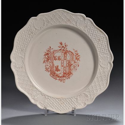 Staffordshire Red Transfer-printed White Salt-glazed Stoneware Plate