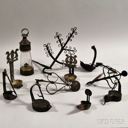 Eleven Mostly Wrought Iron Domestic Items